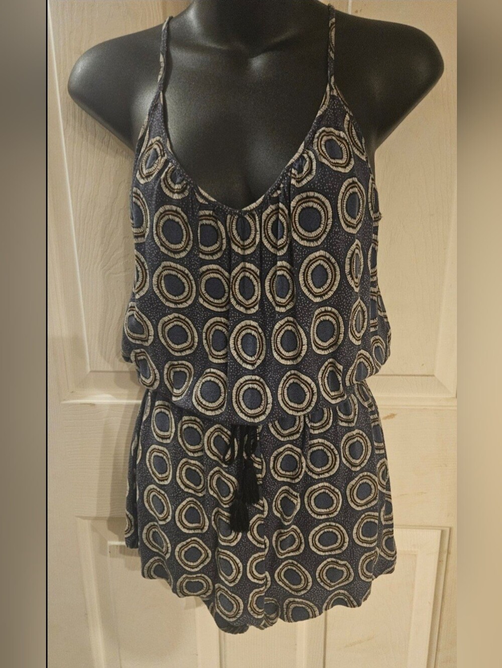 H&M Navy and Cream Circle Print Romper #tt9#